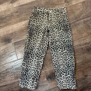 Orange Kiss Essentials Leopard Print Straight Leg Pants, Tan Black, M